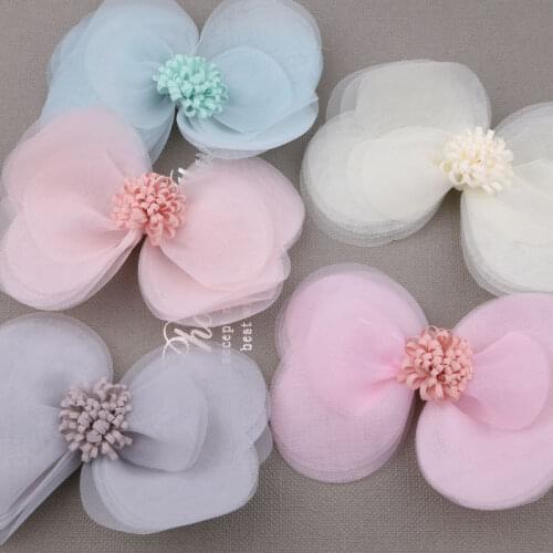 New 110*75mm Chiffon Fabric Handmade Ribbon Knot Patch Sticker Girl Hair Jewelry Clips Headband Garment Shoes Decor 10pcs