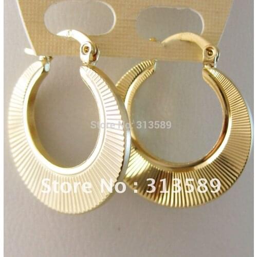 NEW WELL CARVED YELLOW GOLD GP FILLED BRASS OVERLAY HOOP 25mm 0.9" EARRING/GREAT GIFT