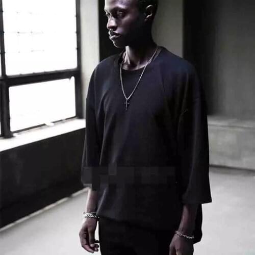 Korean new summer dress solid color simple and versatile round neck loose trend 7 / 3 sleeve T-shirt for boys and teenagers coll