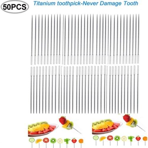 Wholesale 50Pcs Outdoor Metal Titanium Toothpick Innovative Mini Fruit Picker Picktooth, Reusable Food Fruit Fork for Travel