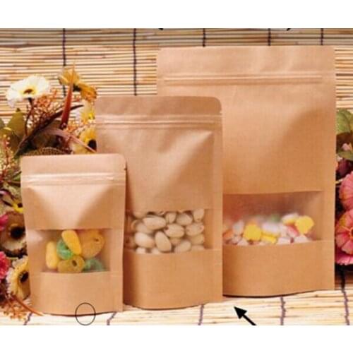 Wholesale 9-30cm Kraft Paper locks with a zipper bag Plastic Retail Packaging with window Stand up food bag 100pcs/lot
