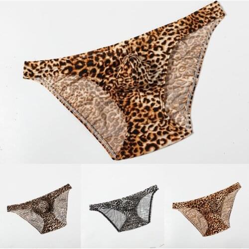 Sexy Light Soft Breathable Mens Leopard Print T Shaped Underwear Male Bikini Briefs Man Thongs And G Strings 2021 New M~2XL