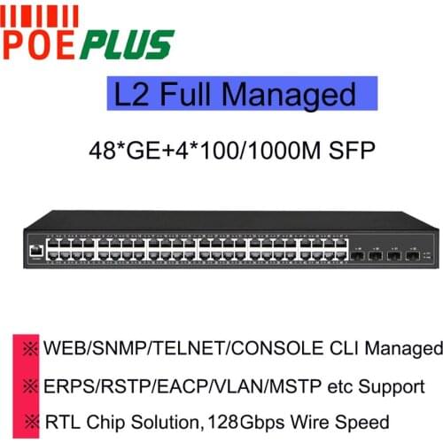 L2 Full managed gigabit network switch 48 ports with 4 SFP optical fiber ports SNMP/ERPS RING supporting