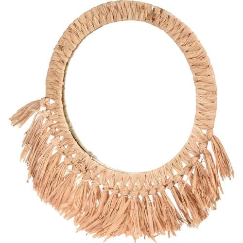 Retro Moroccan Style Handmade Straw Woven Mirror Home Model Room Villa Hotel Art Wall-mounted Makeup Mirror Porch Decor Mirror