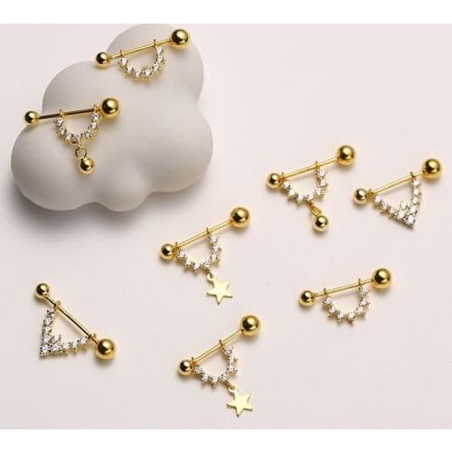 925 Sterling Silver Earring Fashion Zircon U Type Triangle Star Ball Ear Ring Ear Bone Popular Cute Woman Girl Ear Jewelry