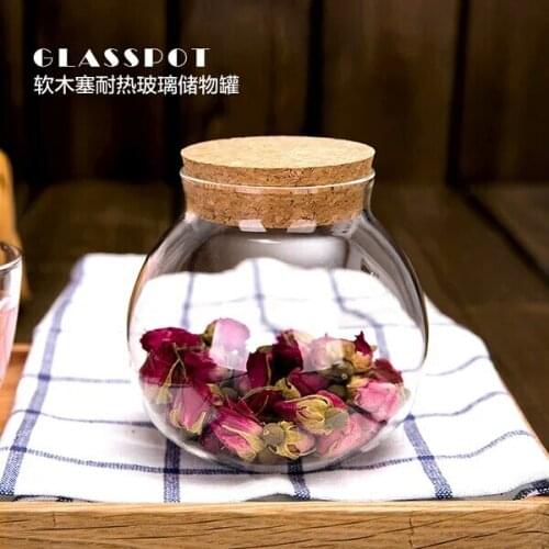 High temperature glass seal pot Clear glass storage jar with Wooden lid Green Tea Seal Pot Kitchenroom Storage Bottle