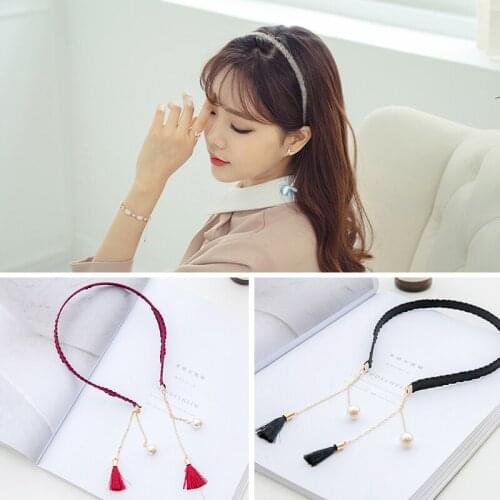 Japan and South Korea False Sweet Contracted Tassel Earrings Hair Hoop With Small Pearl Pendant Thin Hoop Girls Hair Accessories