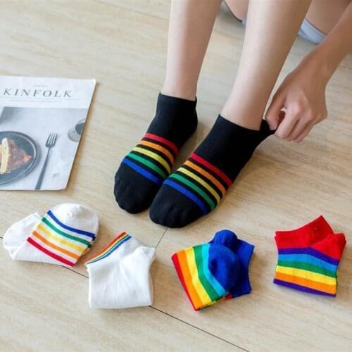 Japanese Rainbow Striped Woman Socks Harajuku Cotton Boat Socks Comfortable Low-top Funny Socks Women Skarpetki Damskie 02000303