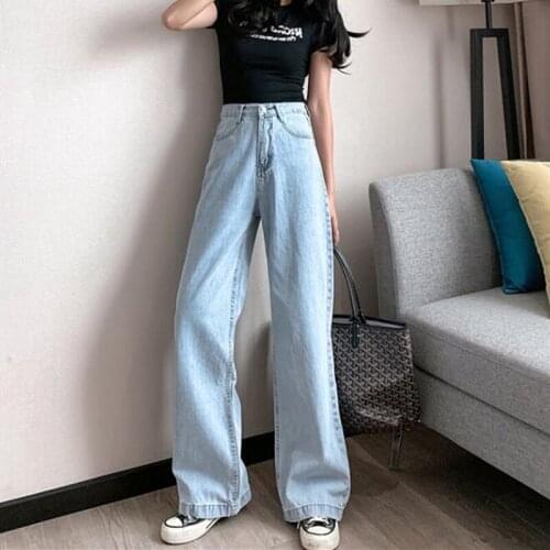 Woman Jeans High Waist Clothes Wide Leg Denim Clothing Blue Streetwear Vintage Quality Harajuku Straight Pants