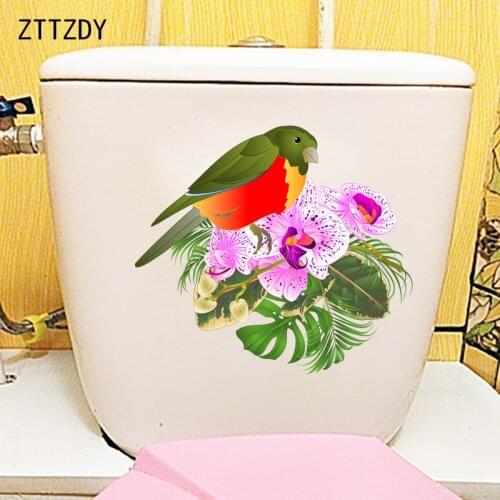 ZTTZDY 25.6CM×22.9CM Painted Flowers And Birds Home Accessories WC Toilet Stickers Wall Decor T2-0841