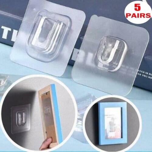1/5 Pairs Double Sided Adhesive Wall Hooks Wall Hanger Transparent Suction Cup Sucker Hook Double-Sided Multi-Purpose Hook New