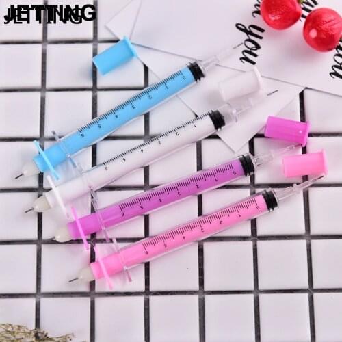 1PCS Novelty Syringe Pen Syringe Peculiar Shape Cute Stationery Ballpoint Pen Candy Color Bullet 38mm Automatic Ballpen