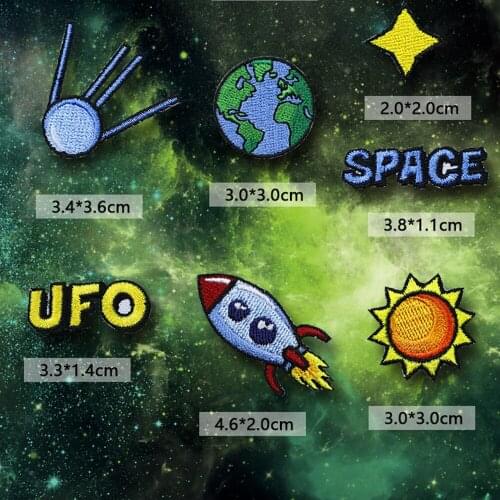 Ursmart High Quality 1 Piece Cosmic Star Astronaut Embroidered Patch for Clothing Stick On Flower Applique Jeans Clothes Sticker