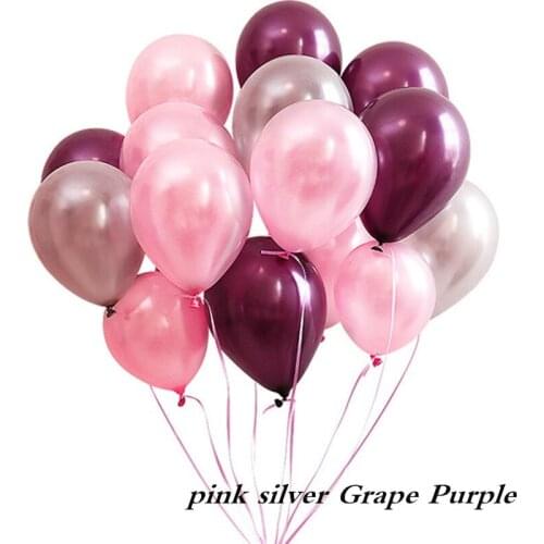 12pcs 10inch Wine Red Inflatable Latex Helium Balloons Pearl Pink Sliver Wedding Happy Birthday Party Decoration Air Balloon