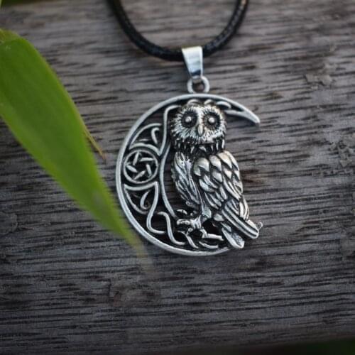 12pcs Owl Goddess Crescent Moon Pendant Wicca Celtic Pagan Amulet Talisman Occult Magick Athena Wisdom Knowledge SanLan Jewelry
