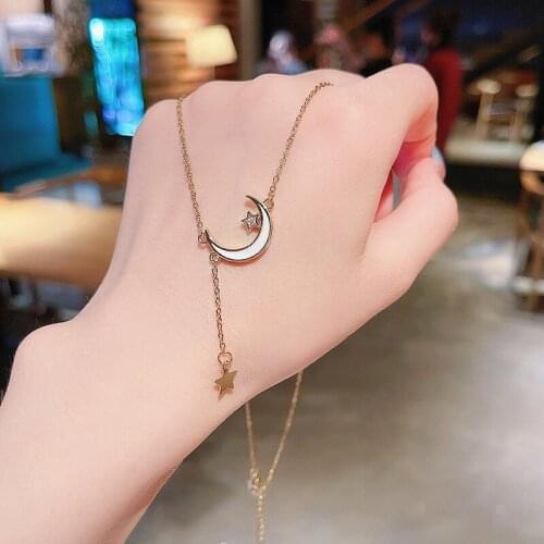 2021 New Trendy Titanium Steel Star Moon Choker Necklace for Women Girls Korean Tassel Pendants Necklaces Jewelry