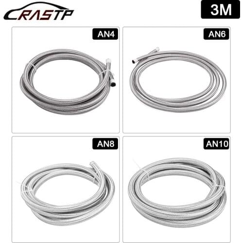 3Meter AN8 AN10 Oil Line Hose Stainless Steel Braided PTFE Brake Fuel Hose Pipe Oil Cooler Tubing Silver RS-HR016-3M