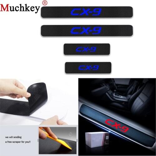 4pcs For MAZDA CX-9 CX9 CX 9 Carbon Fiber Vinyl Car Door Sill Scuff Plate Decal Sticker Door Threshold Plate Car Styling 4Pcs