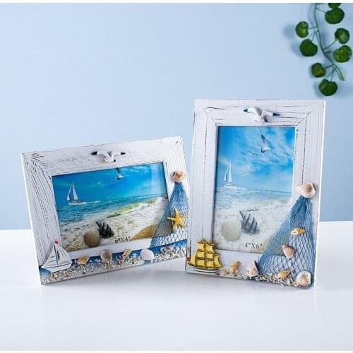 6inch Photo Frames Beach Natural Style Bedroom Sailboat, Sea Shell, Seabird Wooded Frames