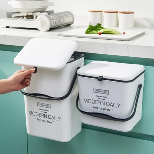 7L Kitchen Hanging Trash Can Sliding Plastic Lid Punch-free Wall-mounted Bathroom Gabage Can Household Trash Basket Bin