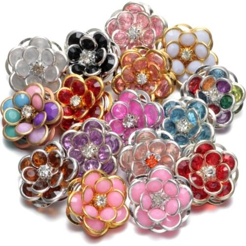 9pcs/lot Metal Crystal Acrylic Flower Series KZ0378HM Mixed Pattern Multi Color 18mm Snap Button For DIY Snaps Jewelry