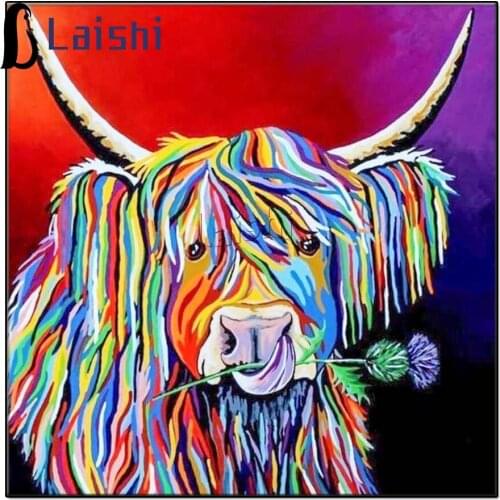 DIY diamond painting Abstract dutch highland cow cross stitch animal full diamond square round handmade gift home decoration