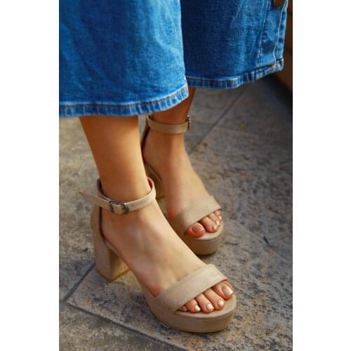 Beige Suede KadınTopuklu Shoes