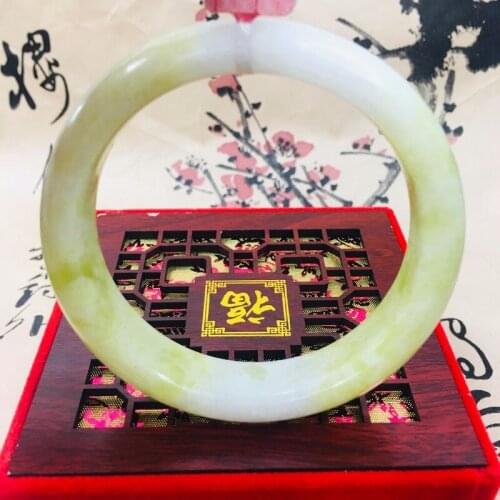 Yellow White 54-62mm Natural Green Jade Beads Bracelet Jadite Bracelets Mens Jewelry Round Bangle for Men Women Charm Jewelry