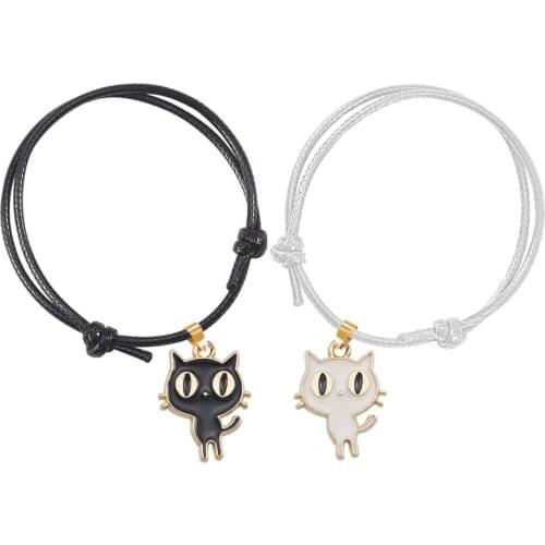 Bracelet Female Cute Cat Pendant Boho Style Optional Black And White Leather Rope Hand Chain Fashion Jewelry Gift 2020 New