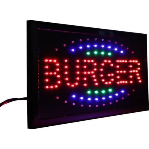 CHENXI 21 Styles Led Burger Shop Open Sign Indoor Animated Motion Running 19*10 Inch Burger Store Food Display Advertising Light