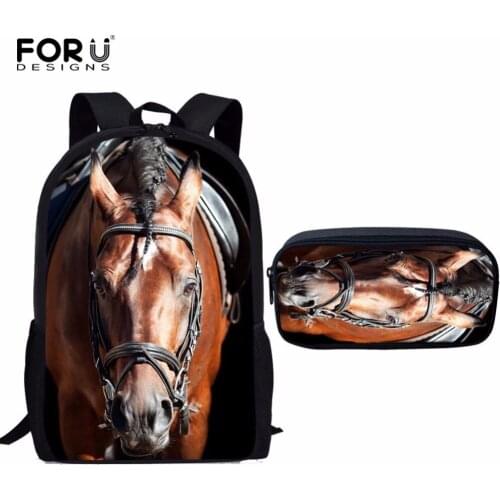 FORUDESIGNS Crazy Horse Printed Children Schoolbag Set 16inch Kid Backpack Primary School Backpack Student Satchel Daily mochila