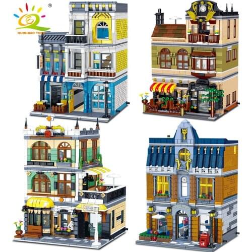 HUIQIBAO TOYS Cafe Shop Pub Restaurant Building Blocks Set for Children City Street View Scenes Creative DIY Bricks Kids Gift