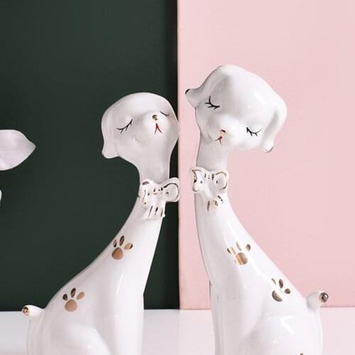 2 pieces of ceramic puppy lovers statues Nordic ornaments creative home decoration porch display crafts housewarming gifts