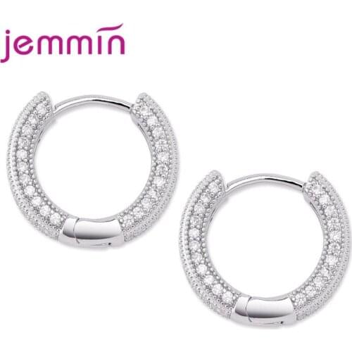 Classic Hoop Earrings For Women Simple Style AAAA+ Zircon Paved 925 Sterling Silver Earrings Fashion Jewelry Party Gift