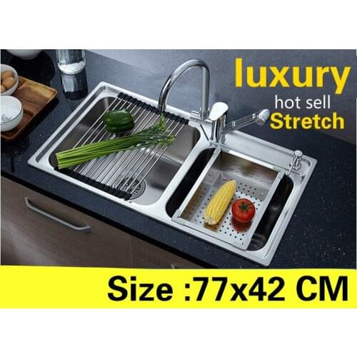 Free shipping Apartment vogue kitchen double groove sink luxury food-grade 304 stainless steel standard hot sell 770x420 MM