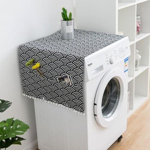 Linen Tablecloth Washing Machine Cover with Pocket Refrigerator Top Cover Microwave Oven Dust Proof Cover Home Storage