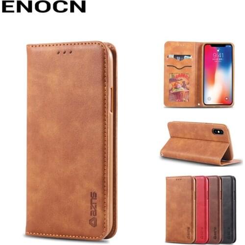 Magnetic Flip Case For iphone X Case iphone XS Cover Leather Wallet Card Slots Luxury Retro Folding Phone Case