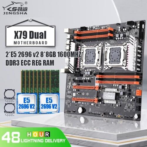 JINGSHA X79 Dual CPU LGA2011 Motherboard with 2*E5 2696 V2*2 and 8 Channel DDR3 8*8GB=32GB ECC REG RAM Placa Madre M.2 Slot