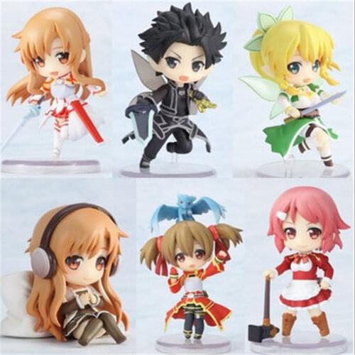 Sword Art Online Fairy Dance Kirito Asuna Lefa Figurine PVC Action Figures Juguetes Collection Model Kids Toys 6pcs/set 2.5" 6CM