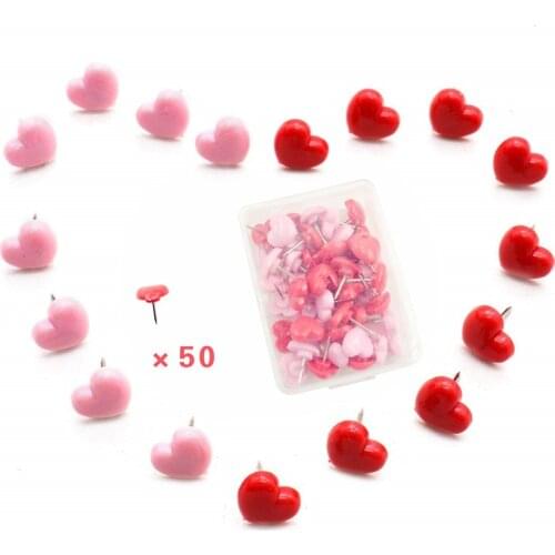 50Pcs Mini Pink Red Heart Push Pins Cute Heart-shaped Push Pin Thumbtack For School Office Supplies Kids Decorative Drawing Pins