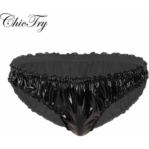 Men Underwear Patent Leather Lingerie Bikini Briefs Underwear Underpants Fashion Low Waist Brief Sexy Lingerie Intimates Panties