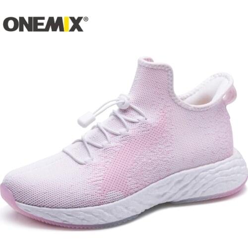 ONEMIX Sneakers Running Shoes for Women Sport Slip On Sneakers Women White Pink Athletic Shoes Outdoor Lightweight Walking Shoes