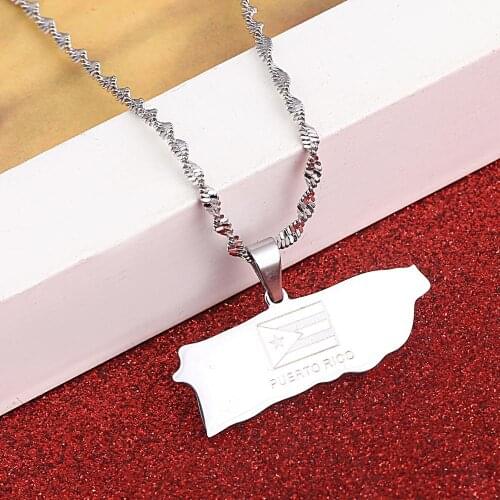 Stainless Steel Silver Color Puerto Rico Map Pendant Necklaces Puerto Ricans Charm Jewelry