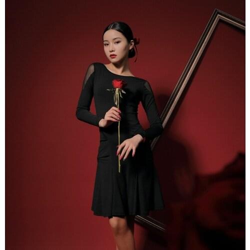 New Womens Latin Dance Dress Sexy Slim Long Sleeve Dresses Professional Ballroom Samba Dance Clothes Practice Dancewear DWY4614