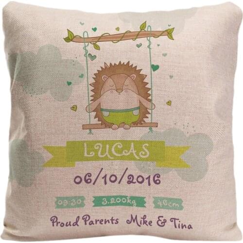 Custom Baby Birth Data Throw Pillow Case With Swing Hedgehog Print Decorative Cushion Cover Perfect Birthday Gift By Lvsure