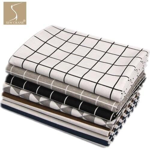 Geometric Linen Grid Squares Stripes Grey Fabric Black Base Cloth White DIY Sewing Craft Material,150cm Wide