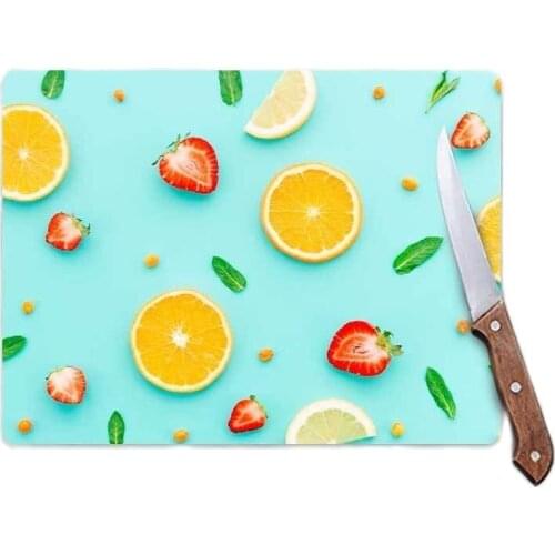 Glass Cutting Board Mixed Fruit Patterned Glass Cutting Board Antibacterial Heat Resistant Glass Cutting Board Design Kitchen
