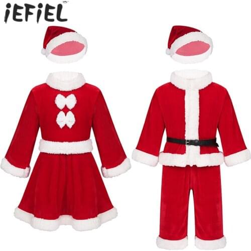 Baby Boy/Girl Christmas Santa Claus Christmas Party Velvet Costume Suit Kids New Year Childrens Clothing Dress Set Toddler Girl