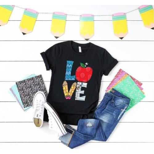 Love Teacher Apple Love Teach Shirt Short Sleeve Tees Fashion 100% Cotton O Neck Clothing Plus Size Casual Streetwear harajuku