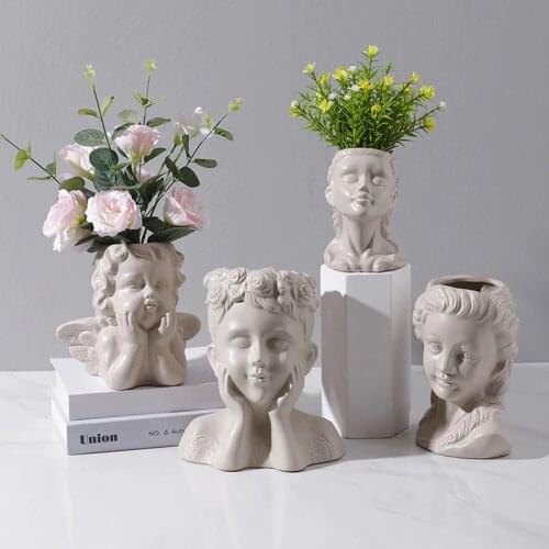 Nordic Human Face Ceramics Art Dried Vases Ornaments Home Decoration Accessories LivingRoom Dining Table Flower Arrangement Vase